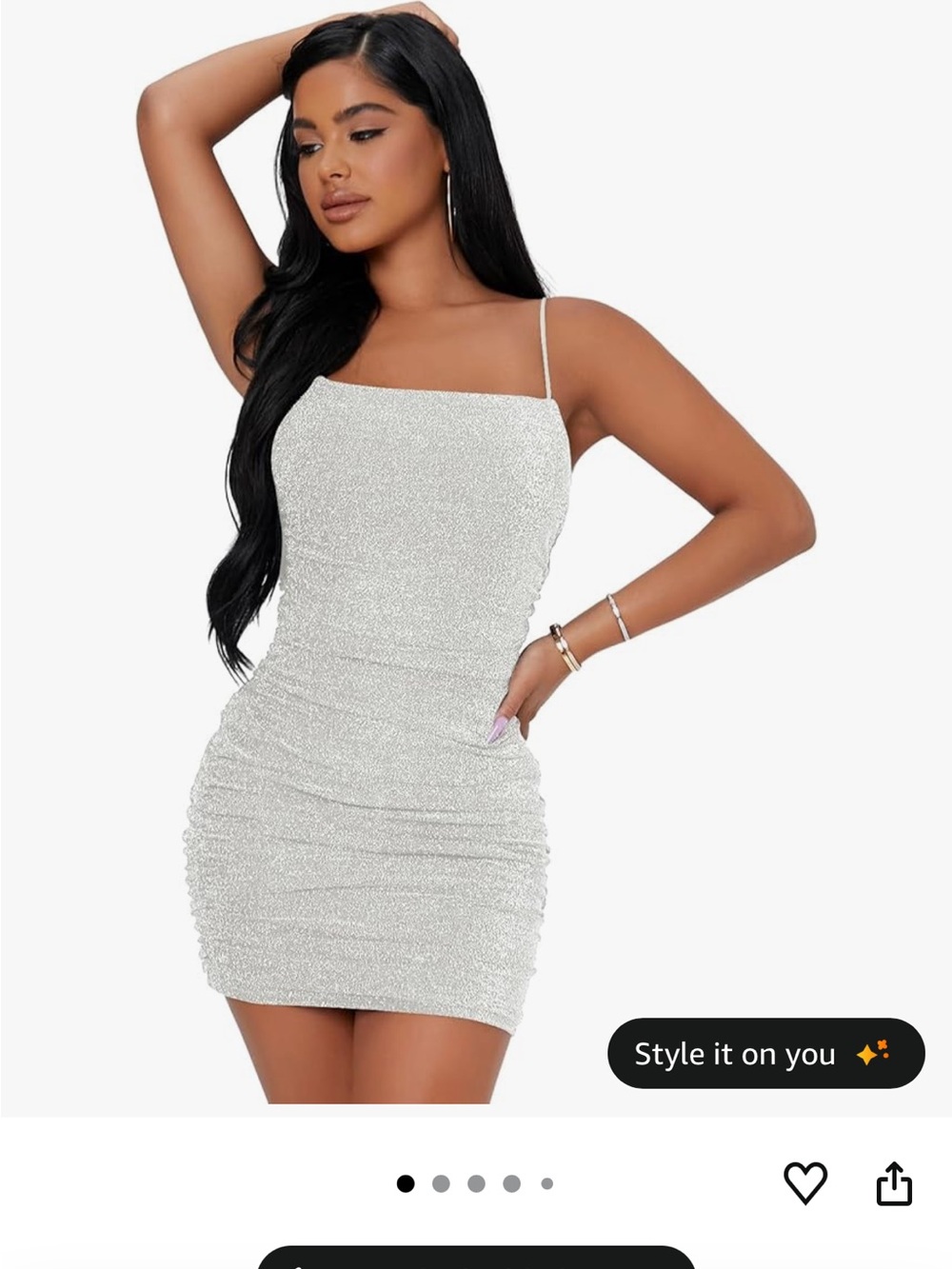 Amazon Silver Sparkle Ruched Spaghetti Strap Mini Dress